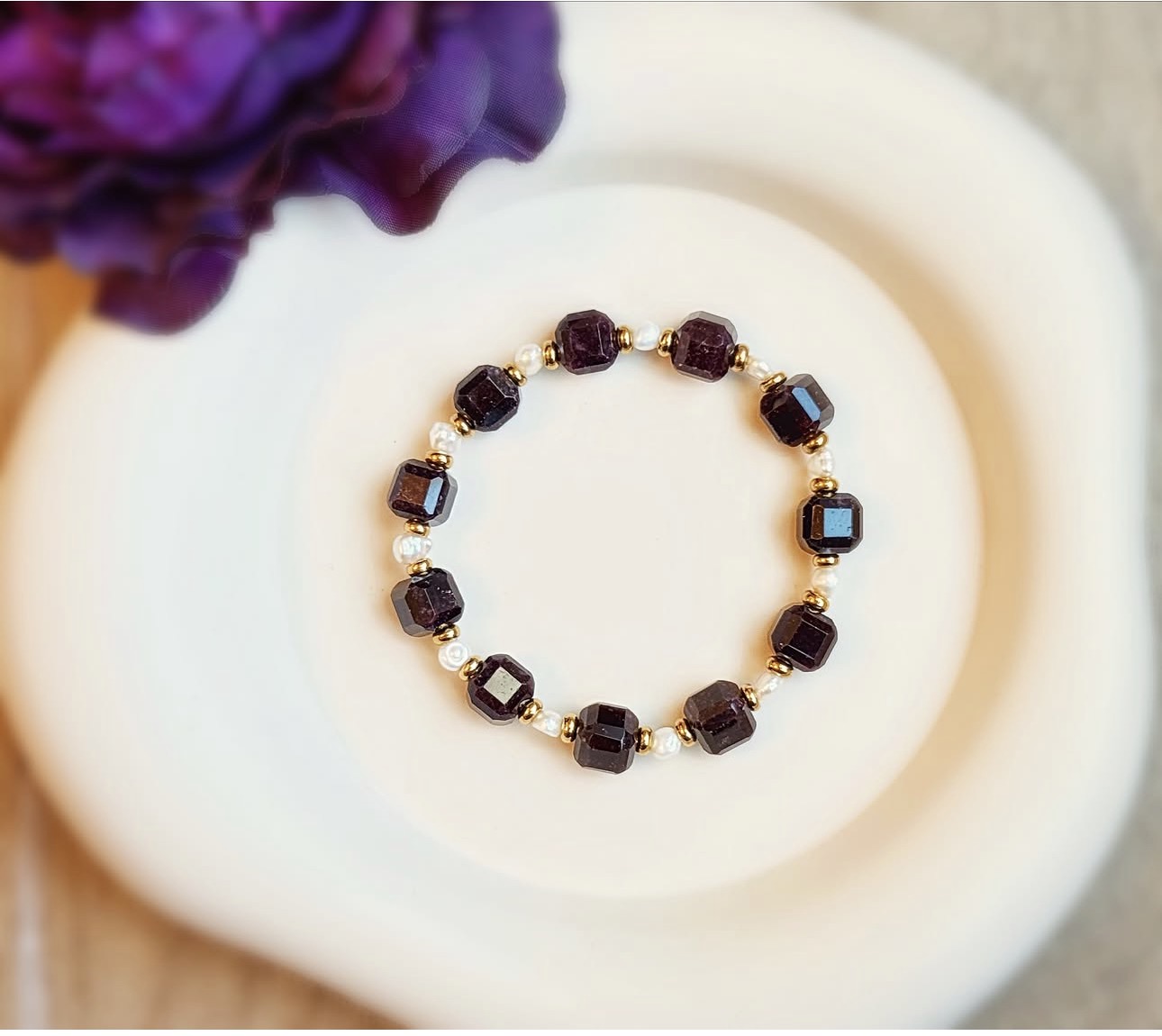 Garnet & Pearls Harmony Bracelet